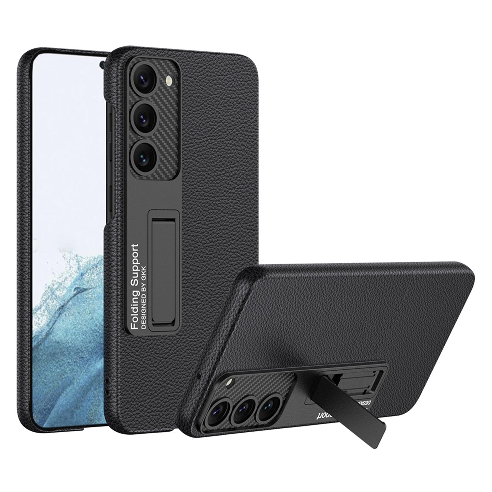 GKK Protective Phone Back Cover For Samsung Galaxy S23 PU Leather Coated Hard PC Phone Case with Hidden Kickstand GKK Protective Phone Back Cover For Samsung Galaxy S23 PU Leather Coated Hard PC Phone Case with Hidden Kickstand